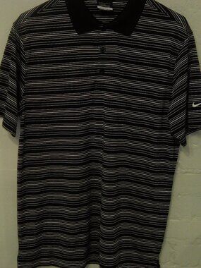 Nike Dri-Fit Golf Collared Polo Men's Size Medium Black and White Striped
